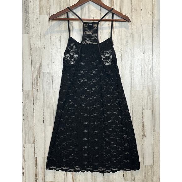 Lacey Slip Dress Chemise Large Black Sheer Ruffle Top Stretchy Siren Coquette - Picture 2 of 6